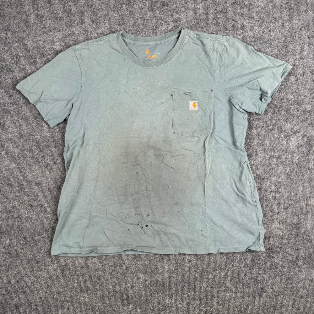 Carhartt T-Shirt Mens Size XL Green Short Sleeve Pocket Distressed Thrashed